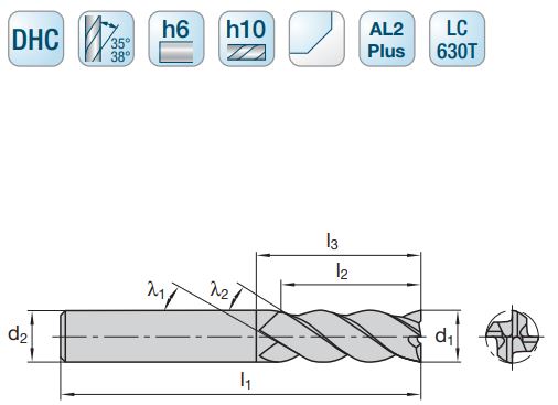1 Stk. 12 x 26 mm z4 DHC Schaftfräser mit ungleichem Drallwinkel