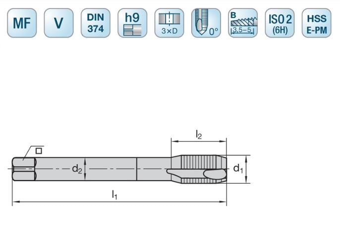 LMT FETTE M10 x 1,25 HSS-E Maschinen-Gewindebohrer Markant V HSS-E