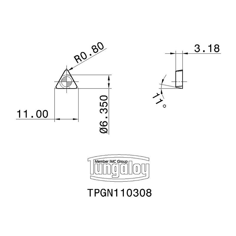 Tungaloy Drehplatte TPGN110304 LX11 Keramik-WSP, 60° Dreieckig 11 ° Positiv