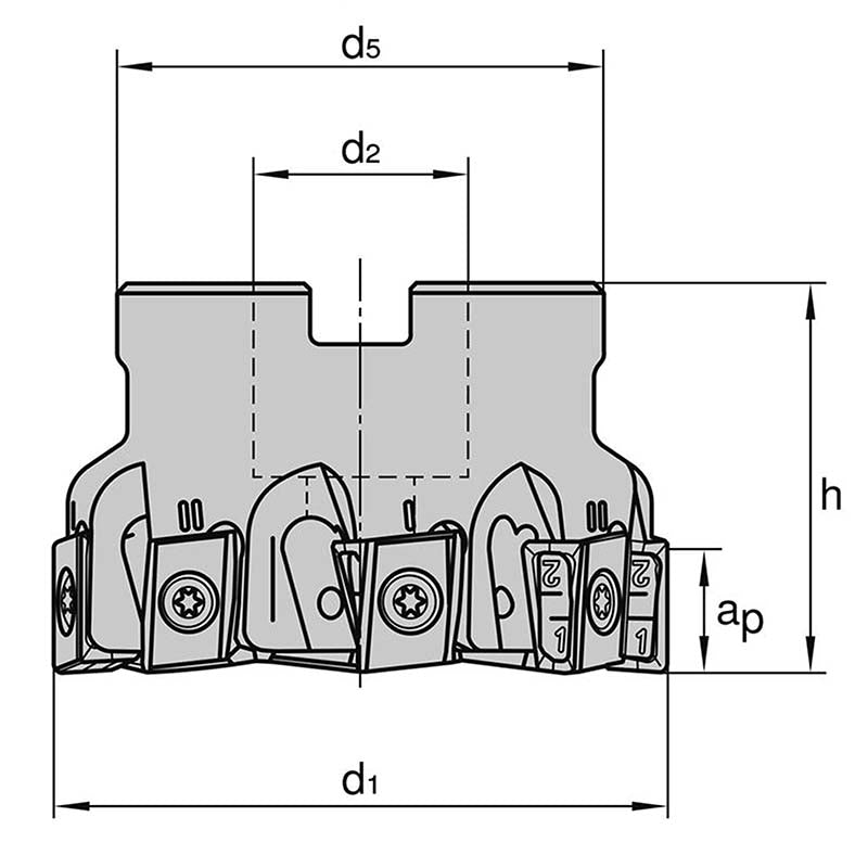 Tangential-Eckfräser 90° Ø 80,00 mm 8 Zähne LNMU 1306 mit Innenkühlung
