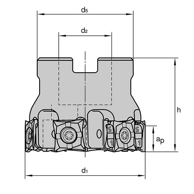 Tangentialfräser 90° Ø 80,00 mm 10 Zähne XNMU 1206 mit Innenkühlung