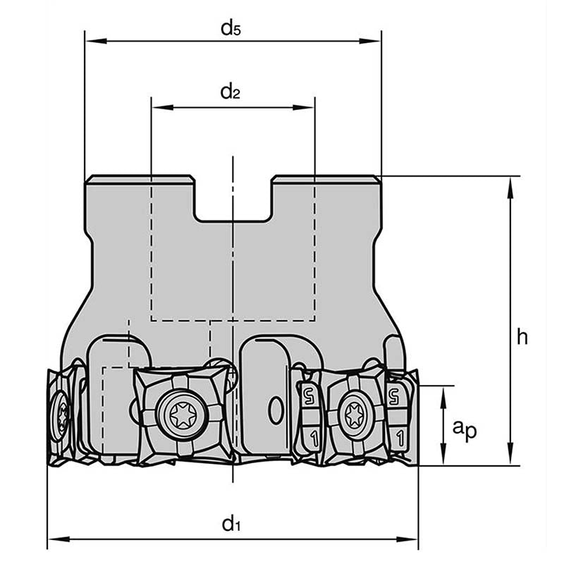 Tangentialfräser 90° Ø 125,00 mm 11 Zähne XNMU 1206 mit Innenkühlung