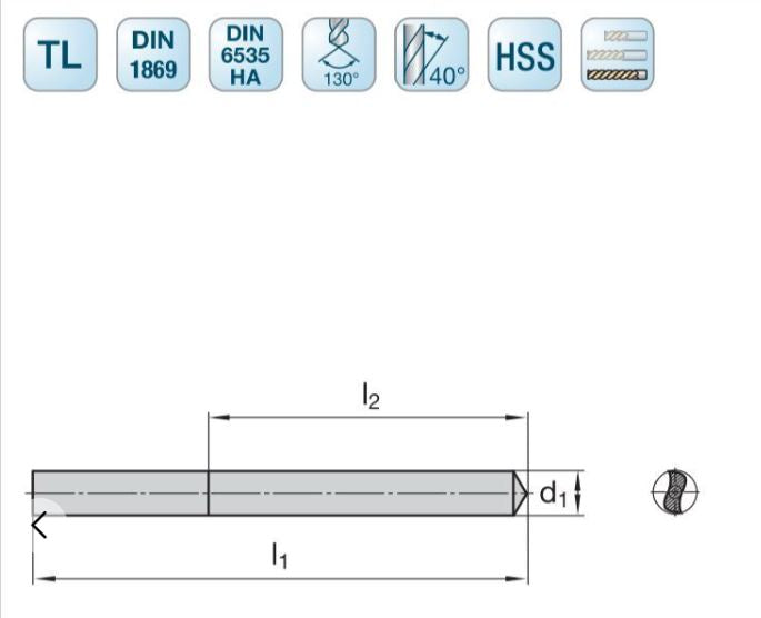 D8mm  L=305 Tieflochbohrer DIN 1869 TL HSS