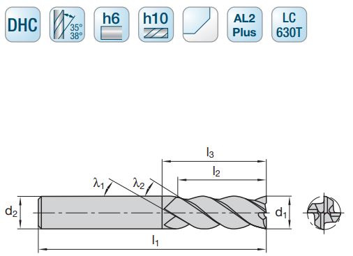 1 Stk. 12 x 26 mm z4  DHC Schaftfräser mit ungleichem Drallwinkel