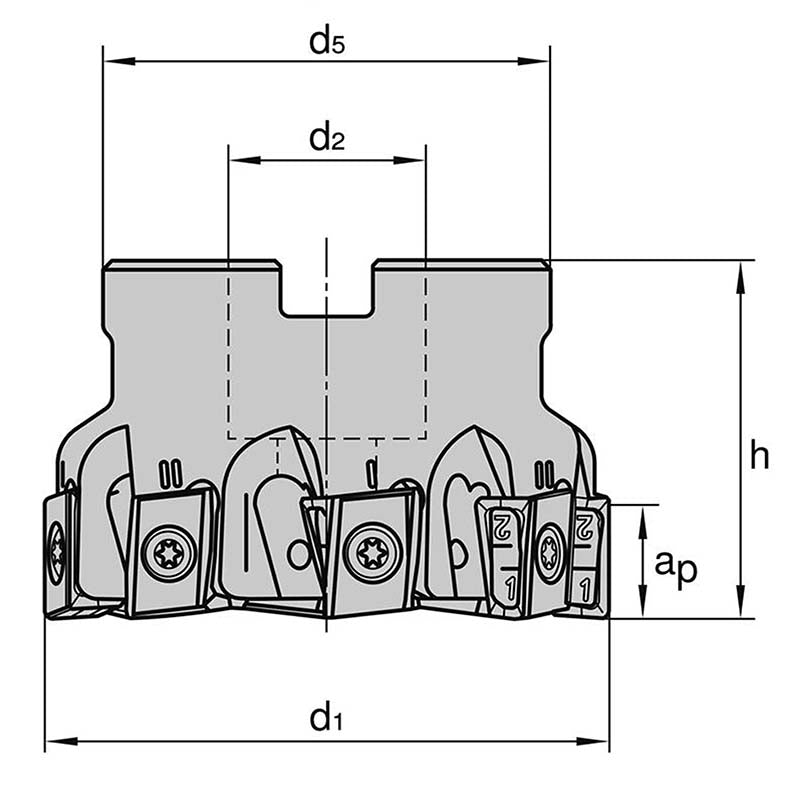 Tangential-Eckfräser 90° Ø 50,00 mm 6 Zähne LNMU 1306 mit Innenkühlung